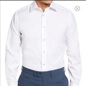 David Donahue Trim Fit Textured Dobby Dress Shirt